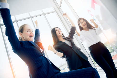 successful business partner meeting brainstorm with happiness and joyful office backgroundの写真素材