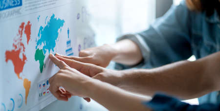 creative agency business brain storm meeting presentation Team discussing roadmap to product launch,...
