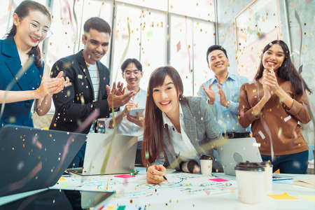 creative agency business brain storm meeting presentation Team discussing roadmap to product launch, planning, strategy, new business developmentの写真素材