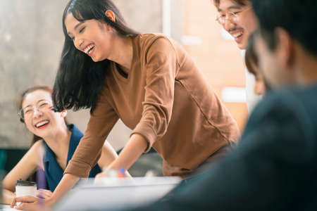 creative agency business brain storm meeting presentation Team discussing roadmap to product launch, presentation, planning, strategy, new business developmentの写真素材