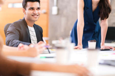 creative agency business brain storm meeting presentation Team discussing roadmap to product launch, presentation, planning, strategy, new business developmentの写真素材