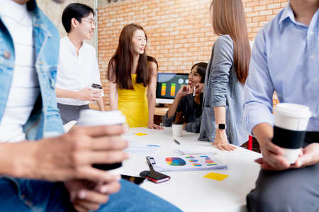 creative asian agency business brain storm meeting presentation Team discussing roadmap to product launch, presentation, planning, strategy, new business developmentの写真素材
