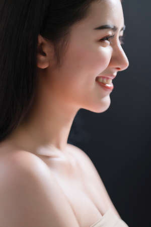 Beautiful Pretty Young asian Woman with Clean Fresh bare Skin concept Asian Girl beauty face...