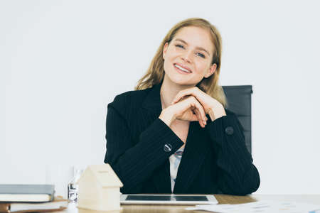 beautiful smart caucasian manager smile with confident in office working space