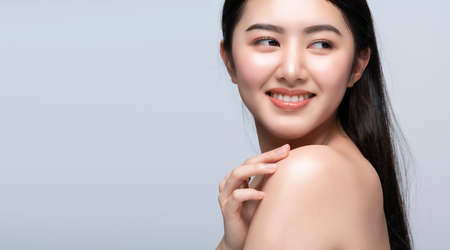 Beautiful Pretty Young asian Woman with Clean Fresh bare Skin concept Asian Girl beauty face skincare. Facial treatment. healthy skin and cosmetic ideas conceptの写真素材
