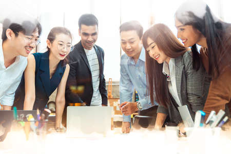 creative agency business brain storm meeting presentation Team discussing roadmap to product launch,...