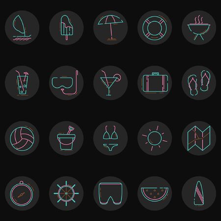 Summer Holiday Icon Pack with Neon Style and Flat Typeのイラスト素材