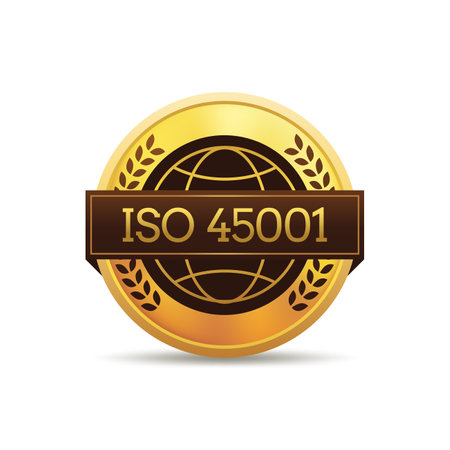 Premium Gold International standardize organization ISO 45001 number verified label badge designのイラスト素材