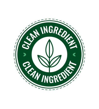 Simple Minimal Clean ingredient label badge design with nature leaf line art icon in vector.のイラスト素材