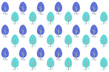 Blue fantasy tree plant grass woodland seamless pattern design vector illustration background.のイラスト素材