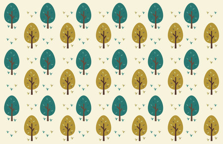 Autumn season soft neutral color forest plant grass and tree seamless illustration cute decoration...