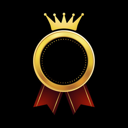 Premium award gold label with ribbon and crown. Vector illustration.のイラスト素材