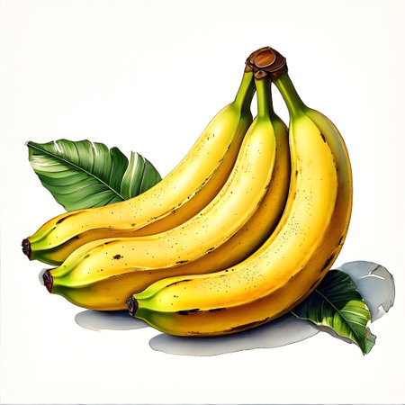 Bunch of bananas with leaves isolated on white background. Vector illustration.の素材
