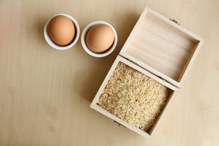 brown rice and eggsの写真素材