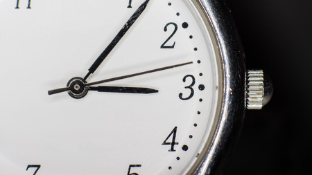 Closeup of clock face with hands