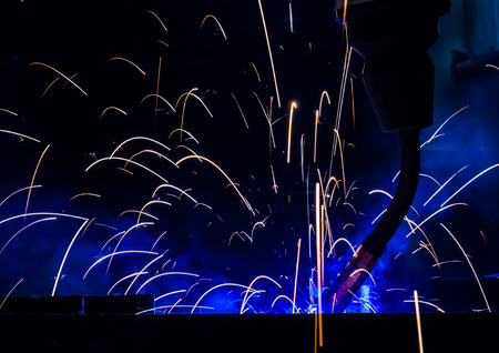 Robot welding movement Industrial automotive part in factory