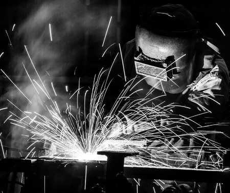 welder Industrial automotive part in factory black whiteの写真素材