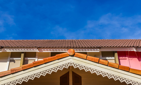 gable roof of a house in front of the blue sky