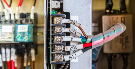 Wiring -- Program control panel with wires in industryの写真素材