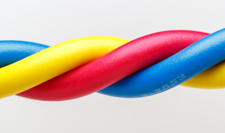 Electric cable. Colorful bundle of electric or electronic cables.close upの写真素材