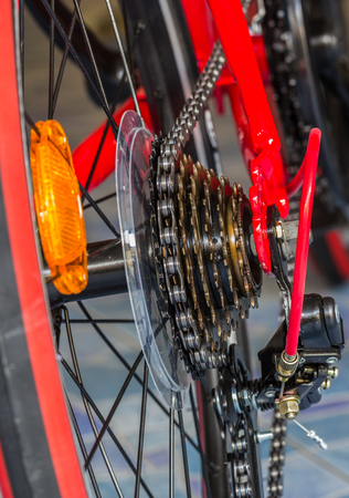 a bicycle gears mechanism and chain on the rear wheel