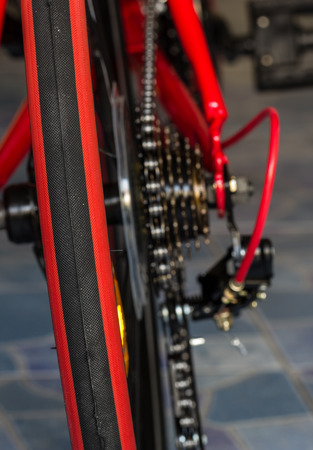 a bicycle gears mechanism and chain on the rear wheel