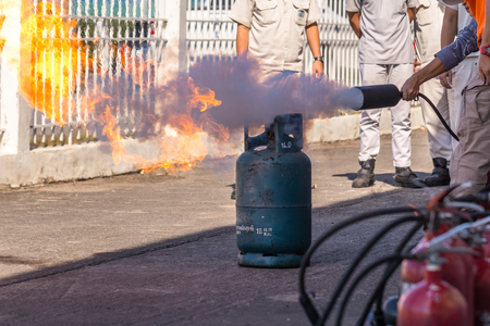 The training the fire extinguisher use, fire evacuation in industrial plantのeditorial素材