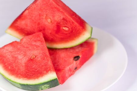 watermelon in dish white. close upの写真素材