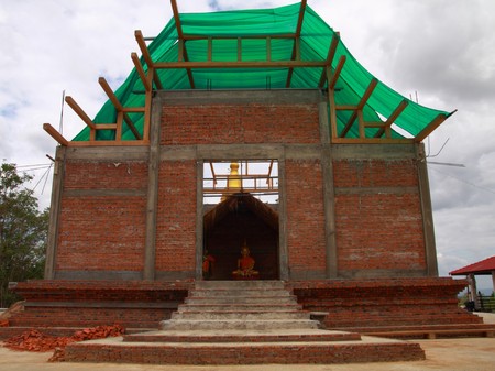 temple with brick wall in progress, Thailandの写真素材