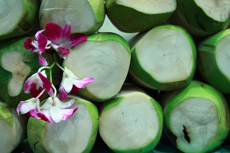 young coconut background. young coconut in the market.の写真素材