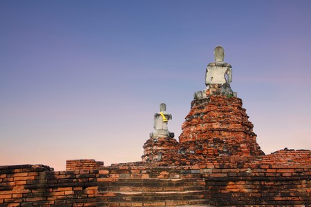 ruins Buddha  at the temple of Wat Chai Wattanaram in Ayutthaya near Bangkok, Thailandの写真素材
