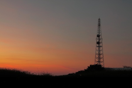 Telecommunication tower with twilight sky