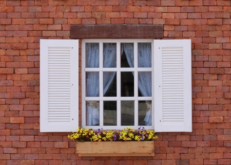 classic window on vintage wall background の写真素材