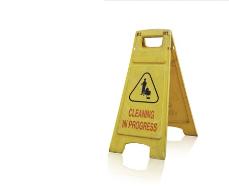 Danger Sign  cleaning in progress  isolated on white background の写真素材