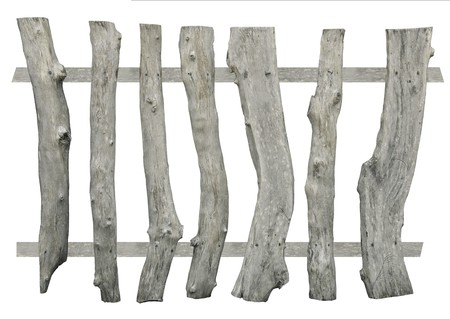 Old wood fence isolated on white backgroundの写真素材
