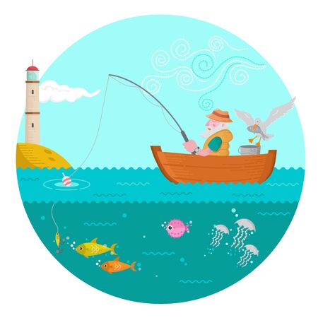 Old Fisherman Fishingのイラスト素材
