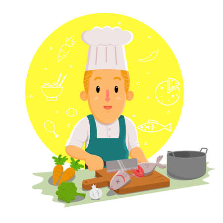 Chef Cartoon Character Cooking in the Kitchenのイラスト素材