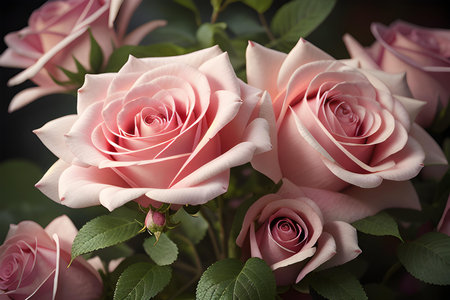 Beautiful bouquet of pink roses on dark background, closeup , AI generated.の素材