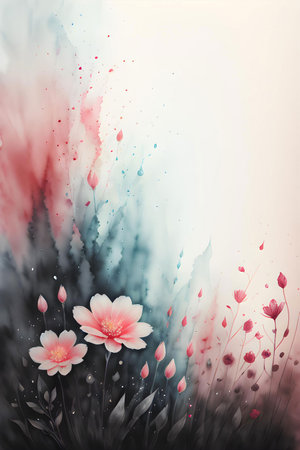 Abstract watercolor background with flowers. Digital painting. AI generated illustration.の素材