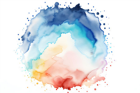 Abstract blue and red watercolor splash isolated on white background. AI generated illustration.の素材