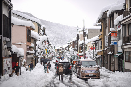 2017, Feb 10, Kinosaki Onsen, Kansai, Japan Heavy Snowy day in Kinosaki Onsen, Kansai, Japanのeditorial素材