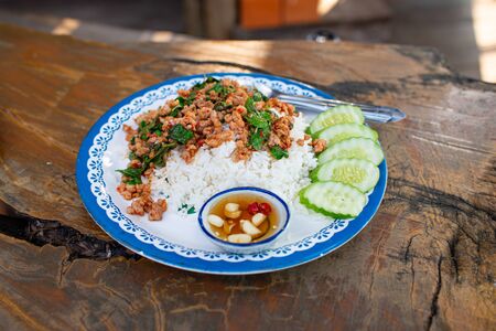 Pork fried rice with spicy flavor, looks appetizingの写真素材
