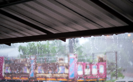 It's raining hard at my house. The storm is coming.の写真素材