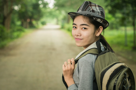 woman tourists are traveling  in backpacker style