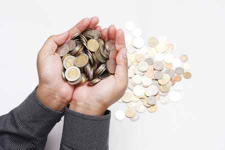 Coins in hand.の写真素材