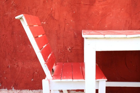 red chair and red wallの写真素材