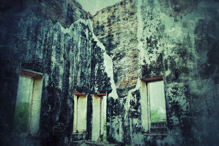 Vintage,old picture, picture background of Thai ancient city Krung Sri Ayutthaya, Lopburi, Thailand.の写真素材
