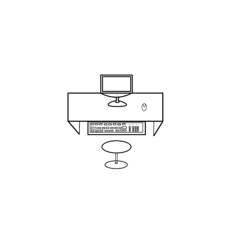 Line drawing Office desk computer, illustration on White backgroundの写真素材