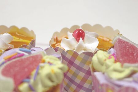 Close up Cupcake pastel color of sweet cute cake cup for birthday in studio