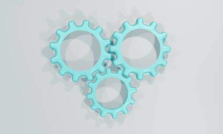 Blue gears on the gray background. 3d rendering for illustration design. concept cogwheelの写真素材